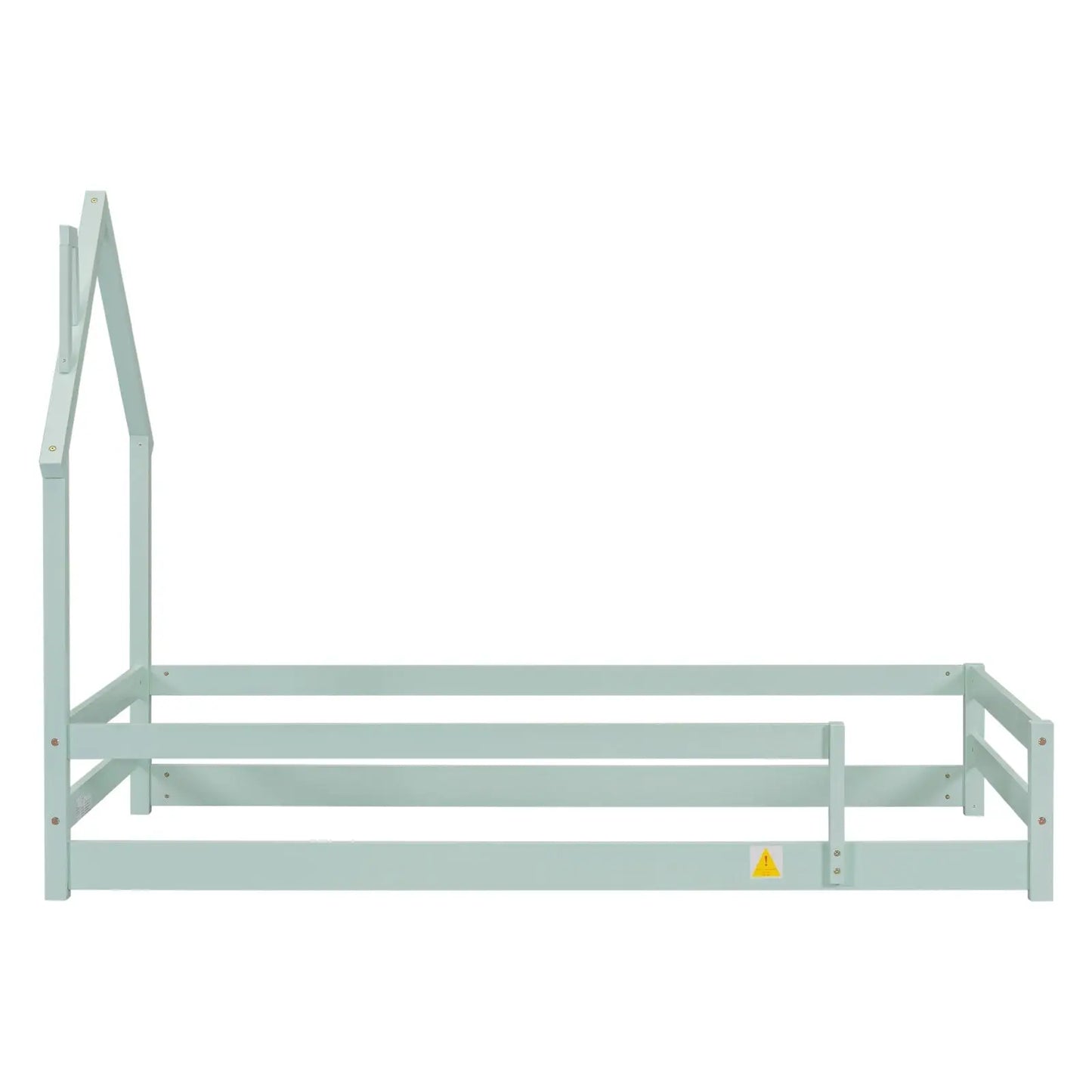 Twin Size Wood Bed With House-shaped Headboard Floor Bed With Fences,Light Green My Store