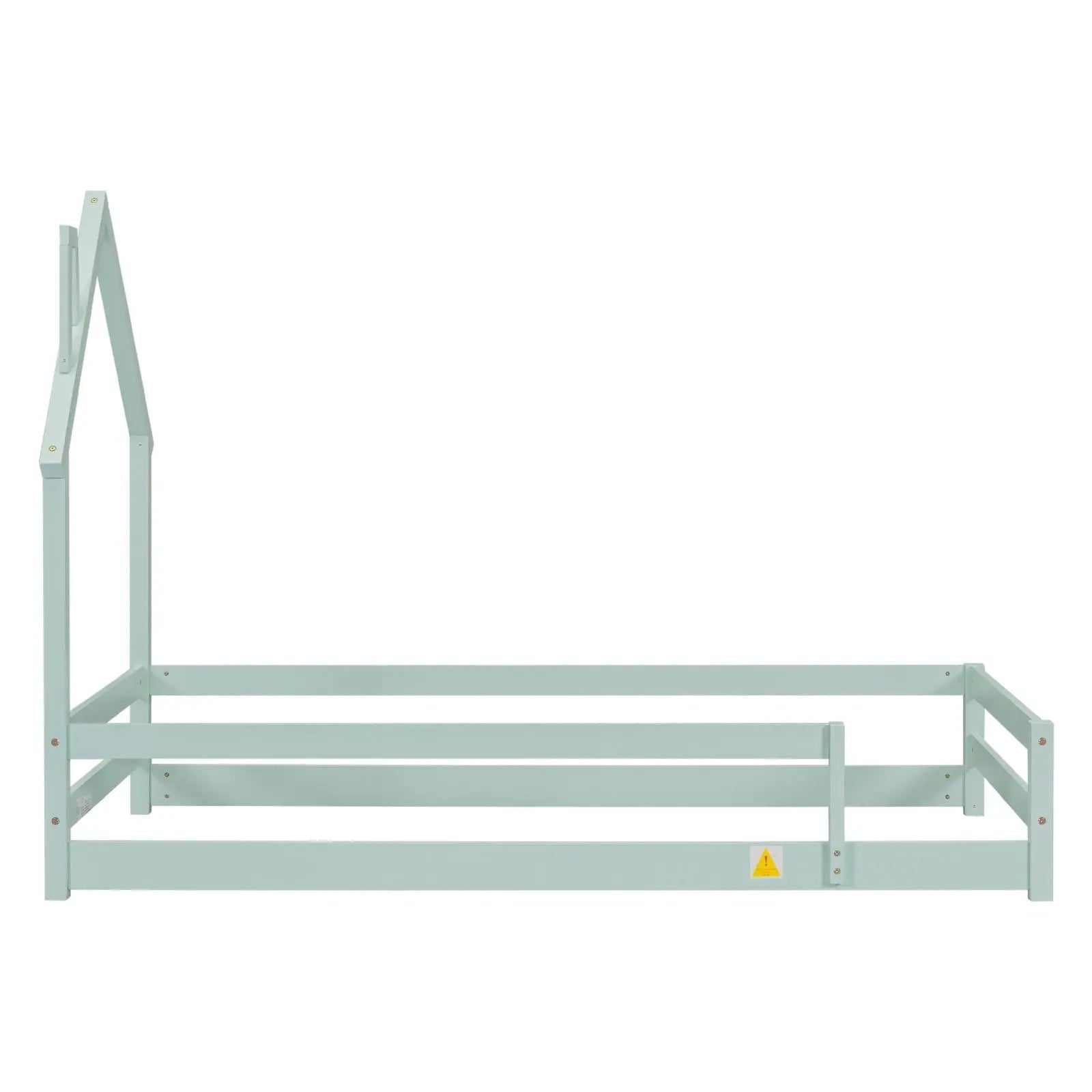 Twin Size Wood Bed With House-shaped Headboard Floor Bed With Fences,Light Green My Store