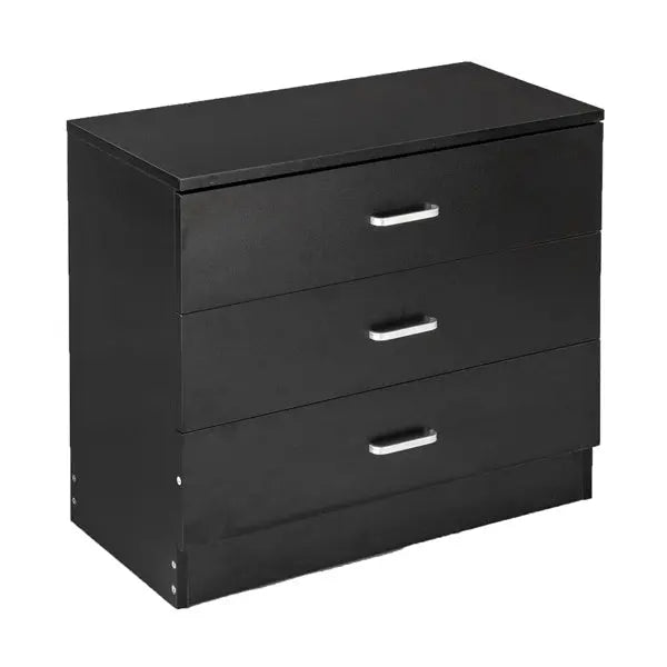 3 Drawers Bedside Table Black My Store