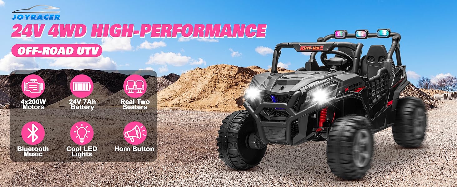 24V XL 2 Seater Ride on Toys Car for Girls, 2WD/4WD Switchable Off-Road UTV Ohberri