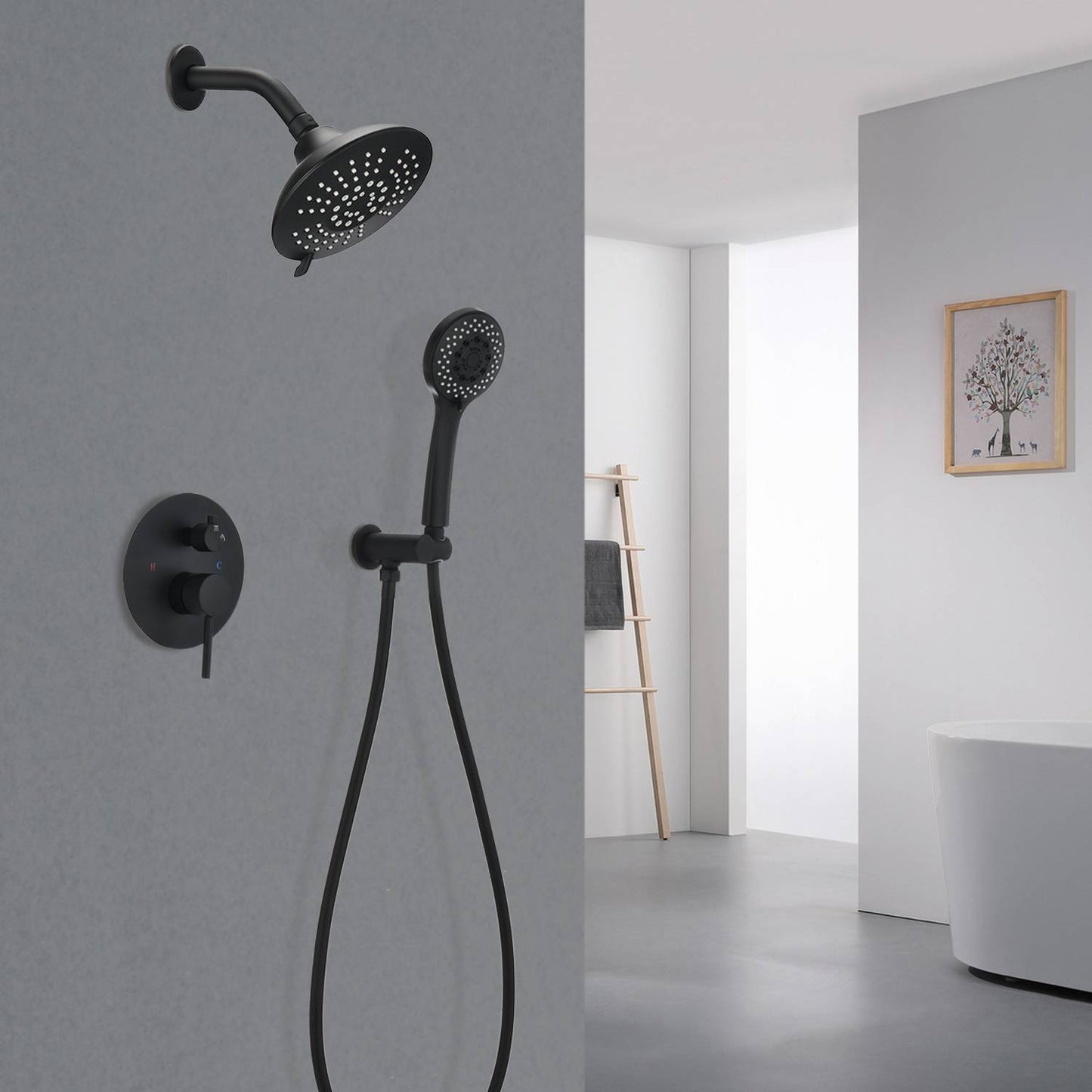 Round Shower System Wall Mounted Rain Mixer Combo Set Inkedjoy