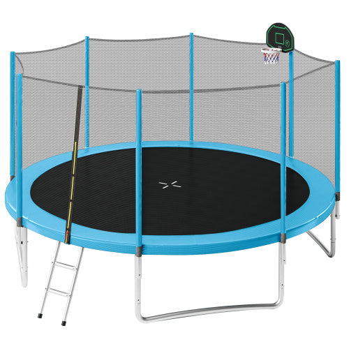 14FT Trampoline For Kids With Safety Enclosure Net, Basketball Hoop And Ladder My Store