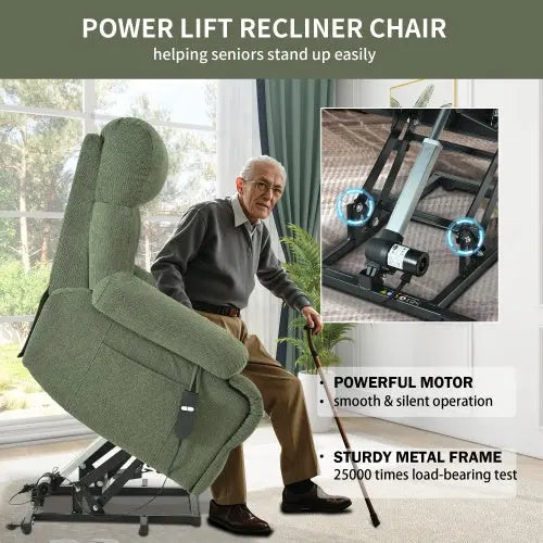 Over sized Power Lift Recliner Chair With Remote Control,Side Pocket -Dark Green My Store