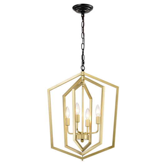 4-Light Farmhouse Kitchen Chandeliers, Vintage Cage Light Fixture -GOLD MATTE BLACK Inkedjoy