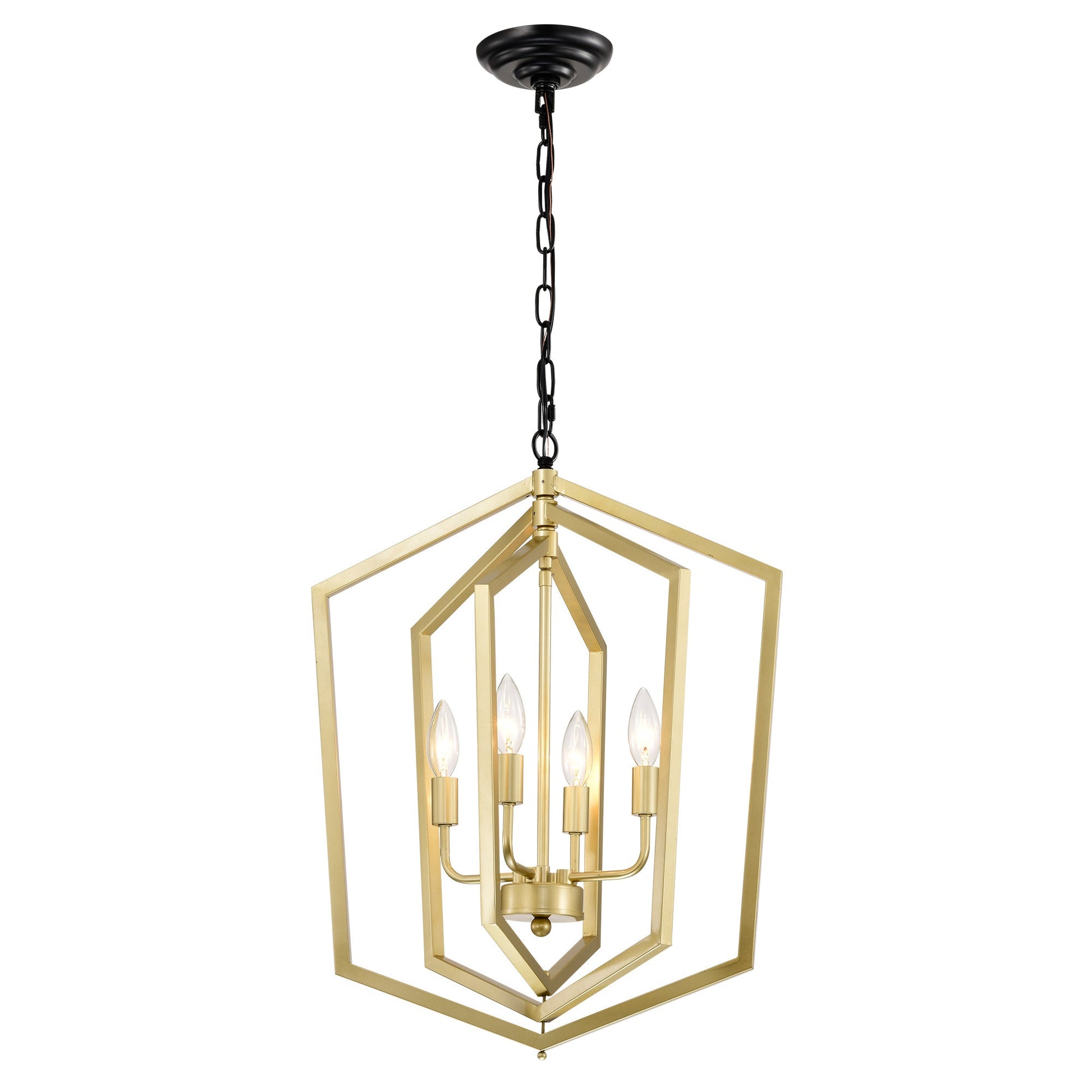 4-Light Farmhouse Kitchen Chandeliers, Vintage Cage Light Fixture -GOLD MATTE BLACK Inkedjoy