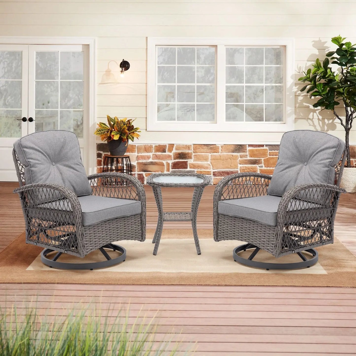 3pc Outdoor Swivel Rocker Patio Chairs 360 Rocking Set With Thick Cushions My Store