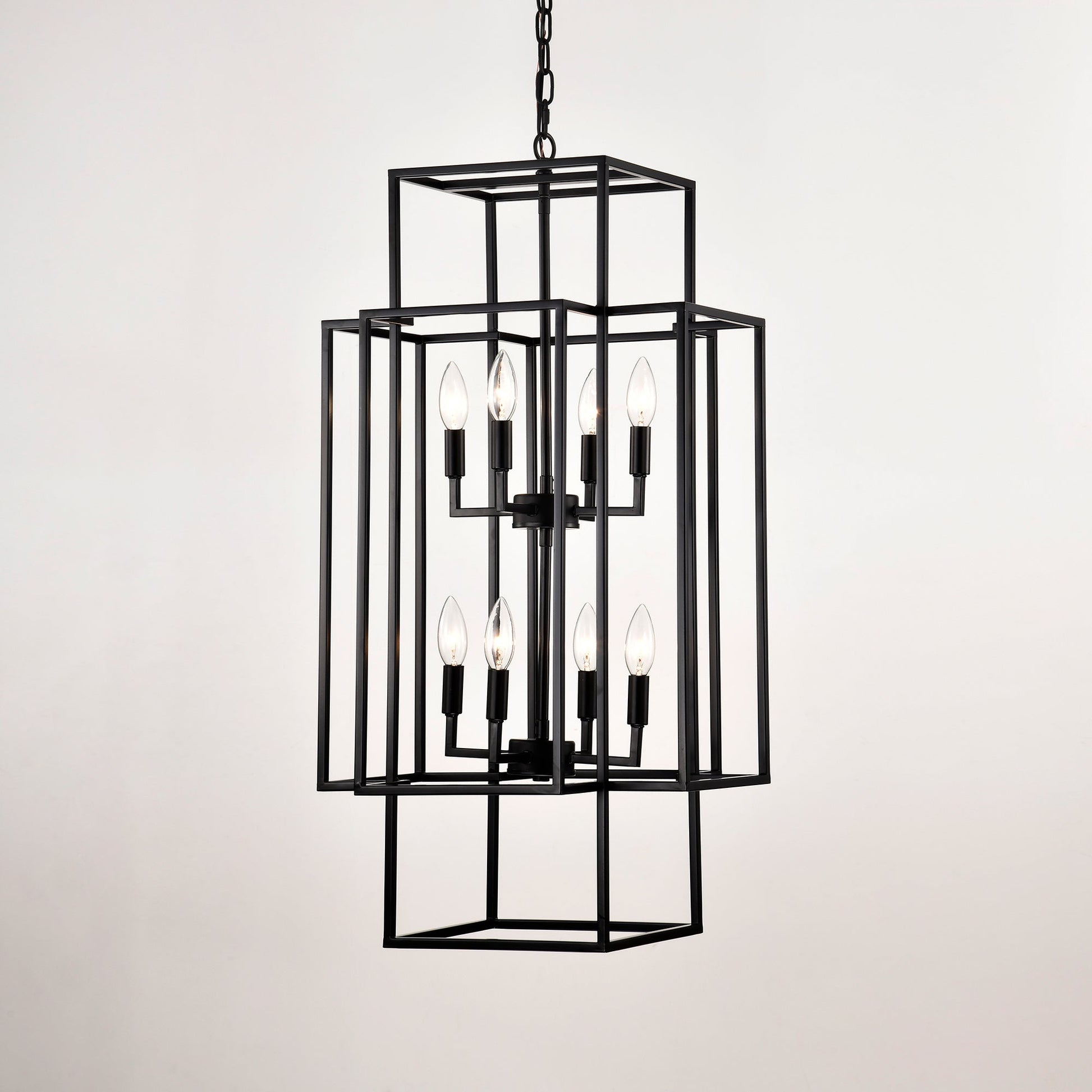 8-Light Metal Lantern Tiered Pendant Hanging Light Fixtures Inkedjoy