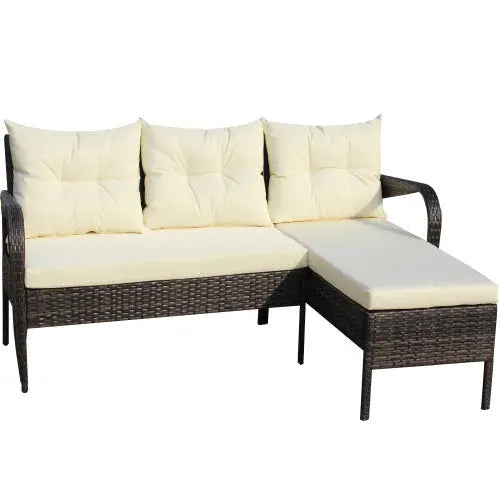 Outdoor Patio Furniture Sets 2 Piece Conversation Set Wicker Ratten Sectional Sofa With Seat CushionsBeige Cushion My Store