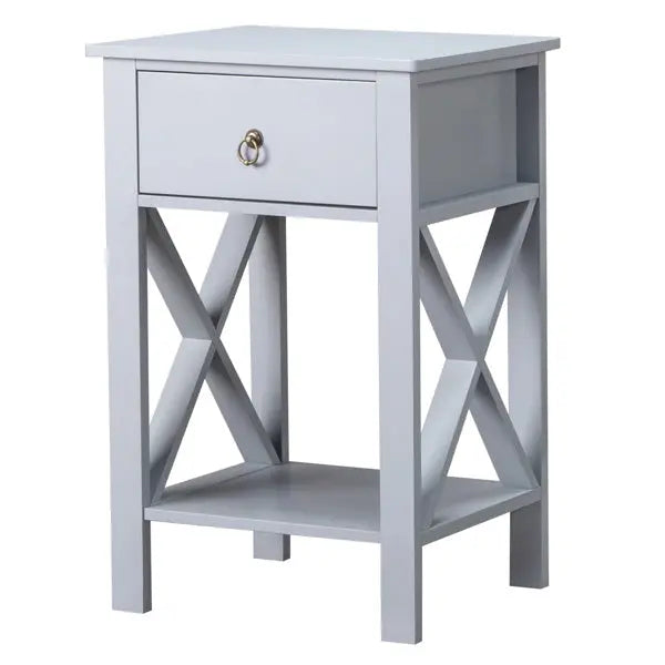 Gray P2 Grade, MDF Spray Paint, Side Cross Type, One Drawer Bedside Cabinet 2pcs My Store
