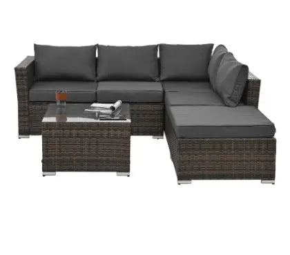 Patio Furniture, Outdoor Furniture, Seasonal PE Wicker Furniture, 4 Set Wicker Furniture With Tempered Glass Coffee Table My Store