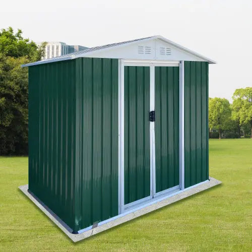 6FTx4FT Apex Roof Green Outdoor Tool Storage House Garden Shed With Aluminum Alloy Frame And Sliding Door My Store