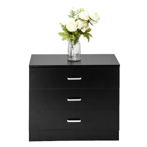3 Drawers Bedside Table Black My Store
