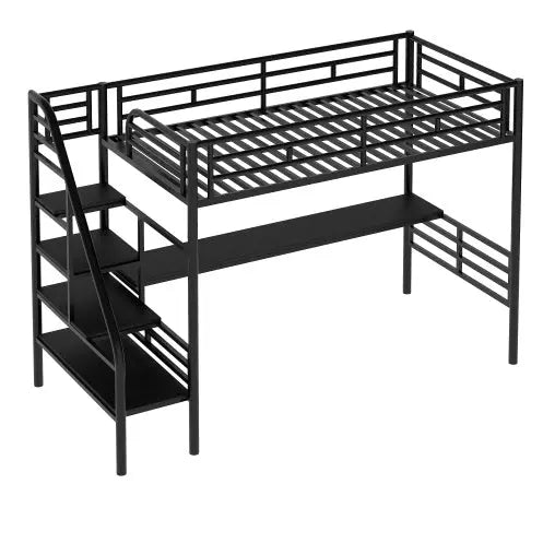 Metal Loft Bed Frame With Desk, No Box Spring Needed,Twin ,Black My Store