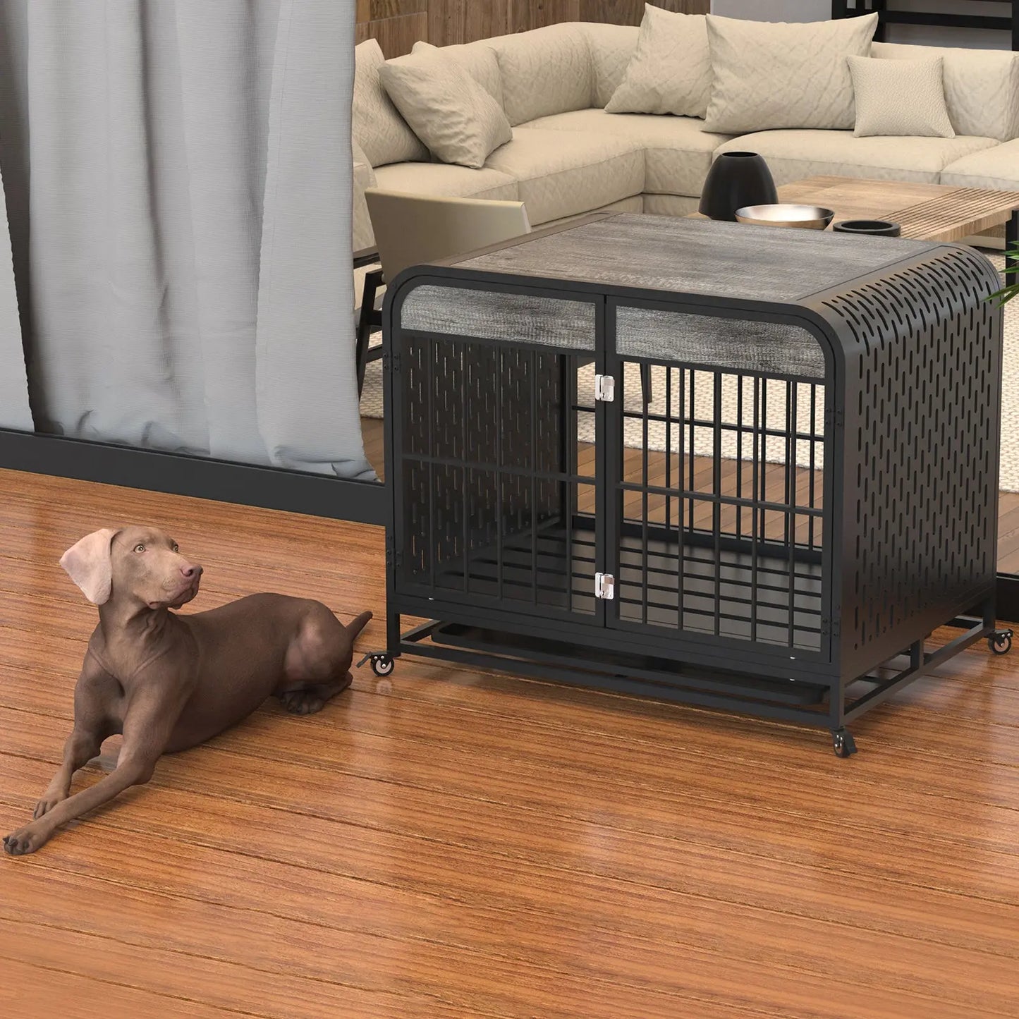 Heavy Duty Dog Crate Furniture Wooden Table 33inch Grey My Store