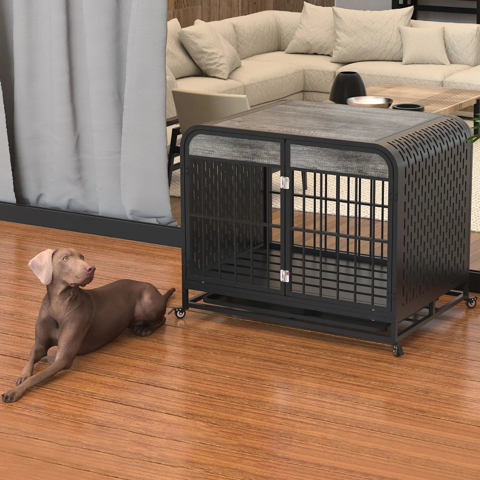 Heavy Duty Dog Crate Furniture Wooden Table 33inch Grey My Store