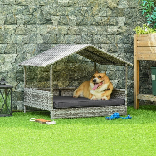 The Rattan Dog House Outdoor With Canopy Is Suitable For Small And Medium-sized Dogs My Store