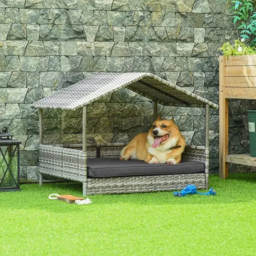 The Rattan Dog House Outdoor With Canopy Is Suitable For Small And Medium-sized Dogs My Store