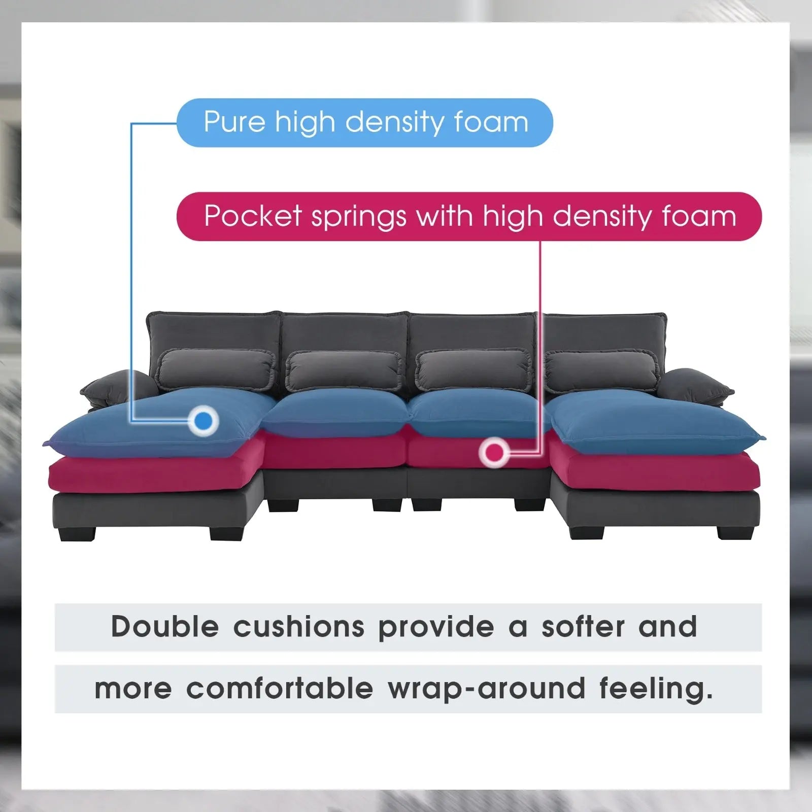 Modern U-shaped Sectional Sofa, 6-Seat With Waist Pillows My Store