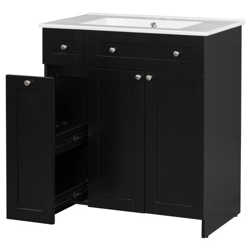 Vanity With Ceramic Sink Combo, Rich Storage Cabinet - 2 Drawers -Black My Store