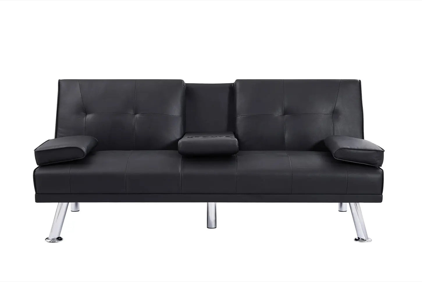 2-seat Sofa With Cup Holder, Folding Sofa Bed- Black My Store