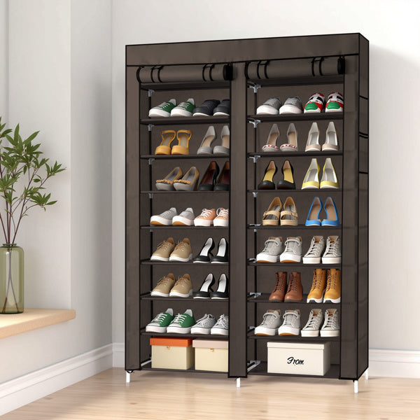 Double Row 10-ply Non-woven Shoe Cabinet- Brown Inkedjoy