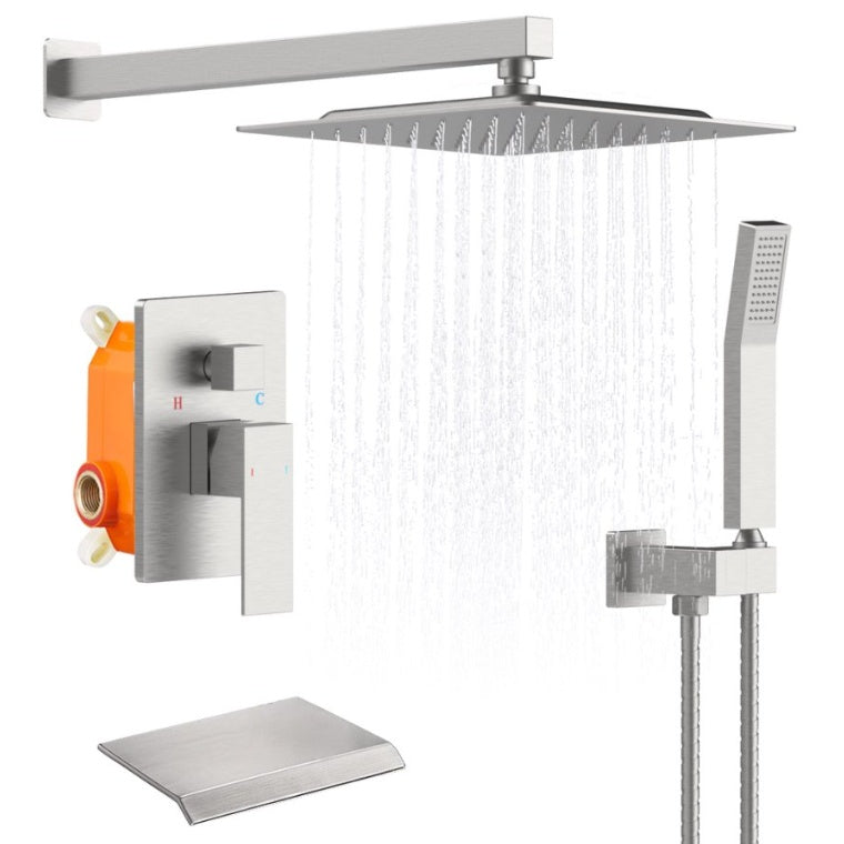 Rain Shower System Matte Black 10 Inch Square Rainfall Shower Head With Handheld Sprayer Inkedjoy