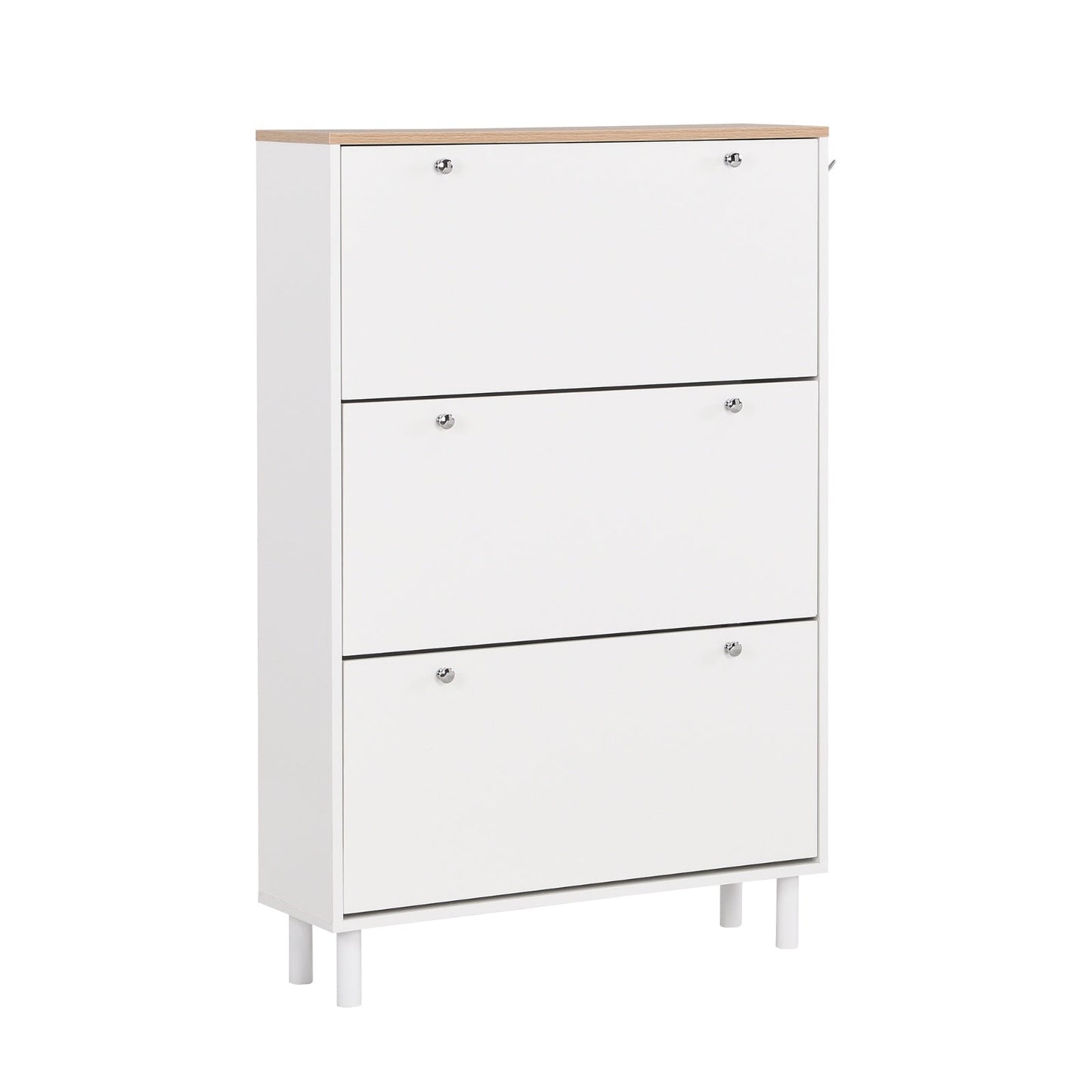 Narrow 3-Flip Drawer Shoe Cabinet Wood Grain Top Entryway Organizer Inkedjoy