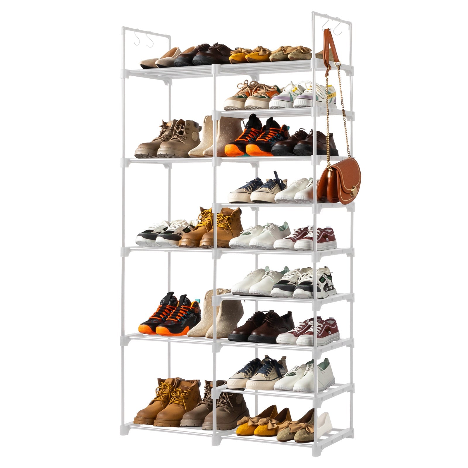 Double Row 9-Layer Shoe Rack With Handles White Inkedjoy