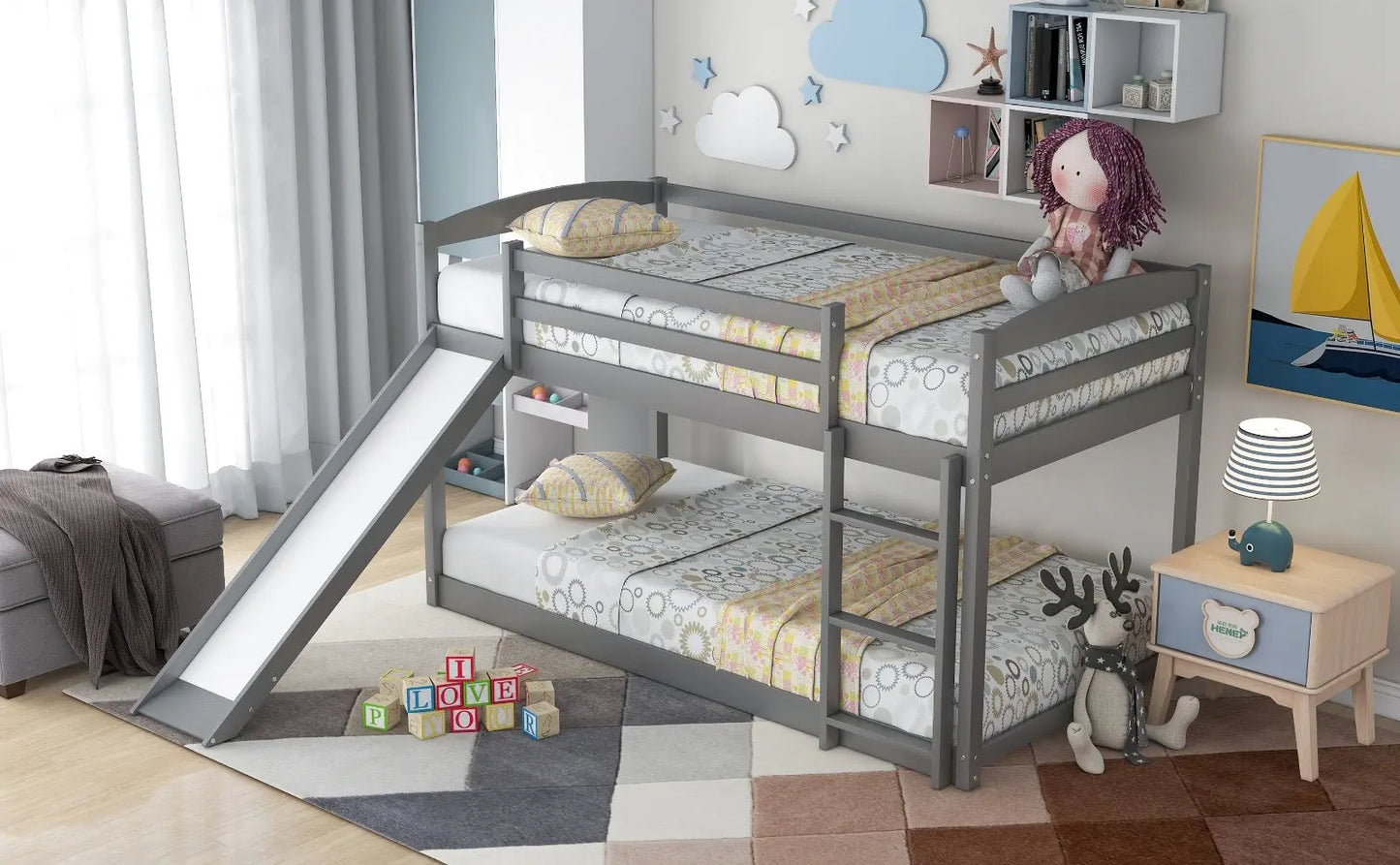 Gray Twin Twin Bunk Bed Convertible Slide Ladder My Store