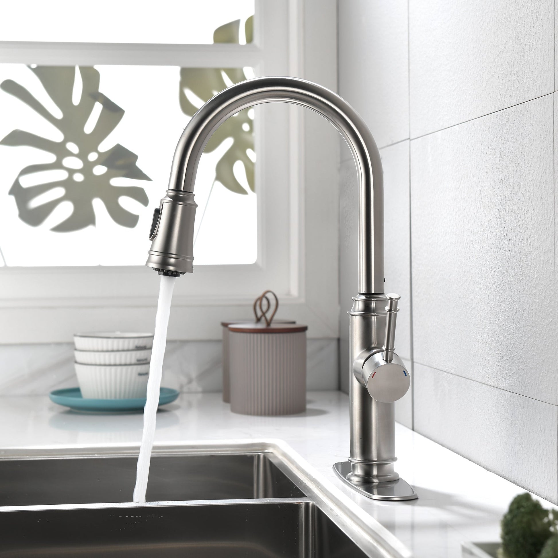 Single Handle High  Pull Out Kitchen Faucet- Stainless Steel Ohberri