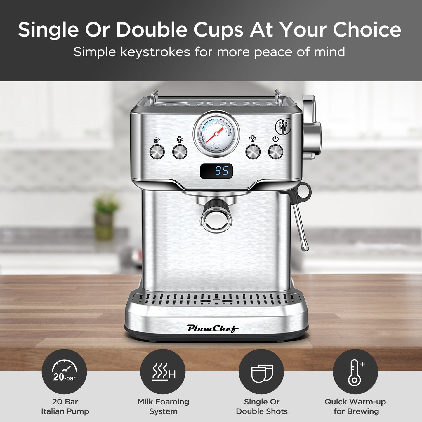 20 Bar Professional Espresso Machine With Milk Frother, Single & Double Shot My Store