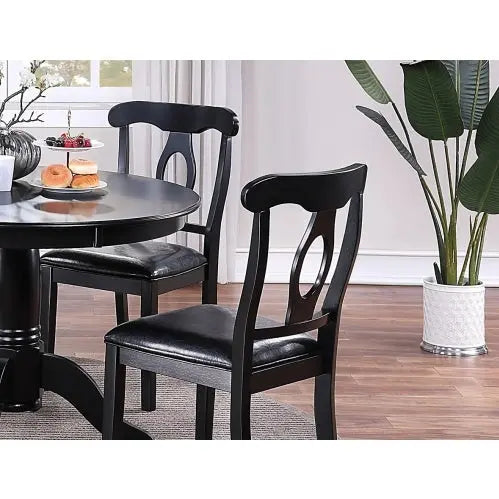 Classic Design Dining Room 5pc Set Round Table 4x Side Chairs Black My Store