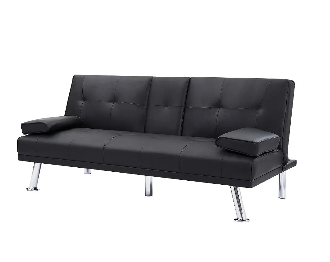 2-seat Sofa With Cup Holder, Folding Sofa Bed- Black My Store