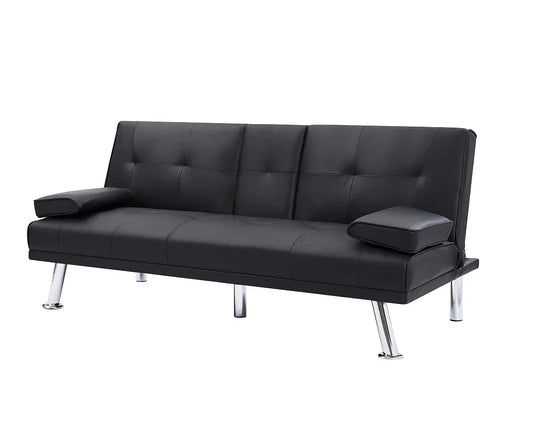 2-seat Sofa With Cup Holder, Folding Sofa Bed- Black My Store