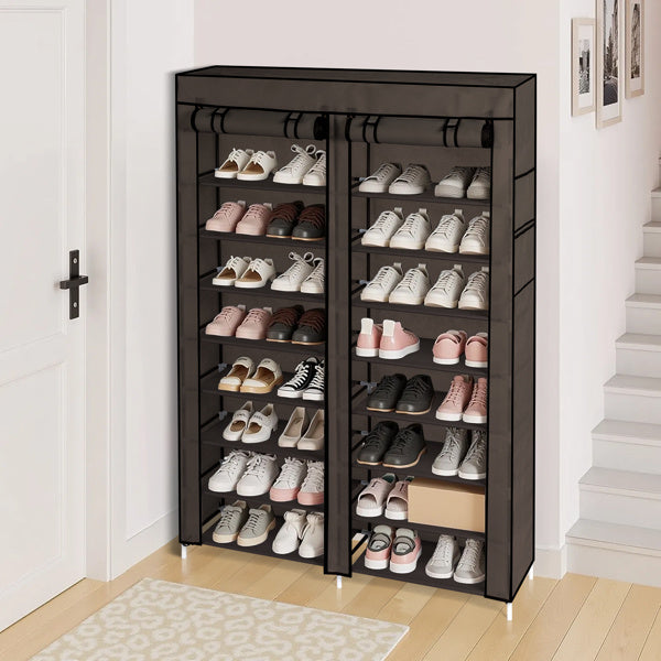 Double Row 10-ply Non-woven Shoe Cabinet- Brown Inkedjoy
