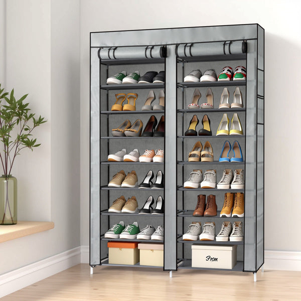 Double Row 10-ply Non-woven Shoe Cabinet,Grey Inkedjoy