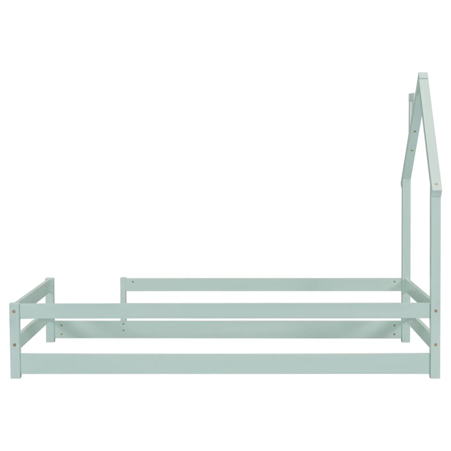 Twin Size Wood Bed With House-shaped Headboard Floor Bed With Fences,Light Green My Store