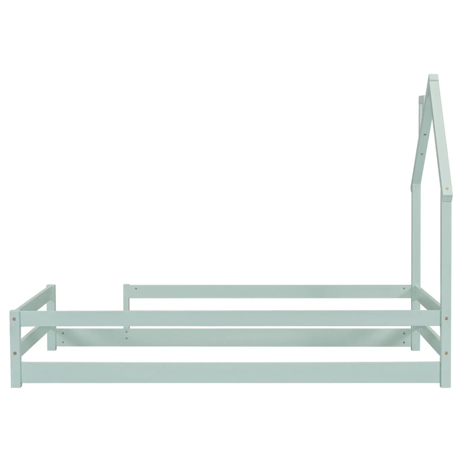 Twin Size Wood Bed With House-shaped Headboard Floor Bed With Fences,Light Green My Store