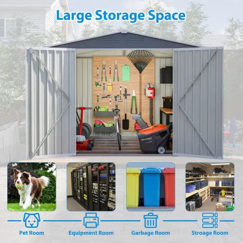 8 X 6 FT Garden Tool Storage Sheds With Metal Foundation With Floor Frame, Gray My Store