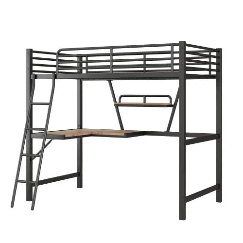 Twin Size Loft Metal&MDF Bed With Desk And Shelf, Black My Store
