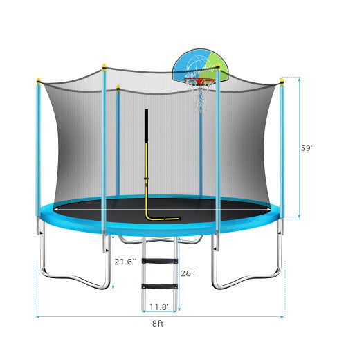 8FT Trampoline For Kids With Safety Enclosure Net, Basketball Hoop And Ladder My Store