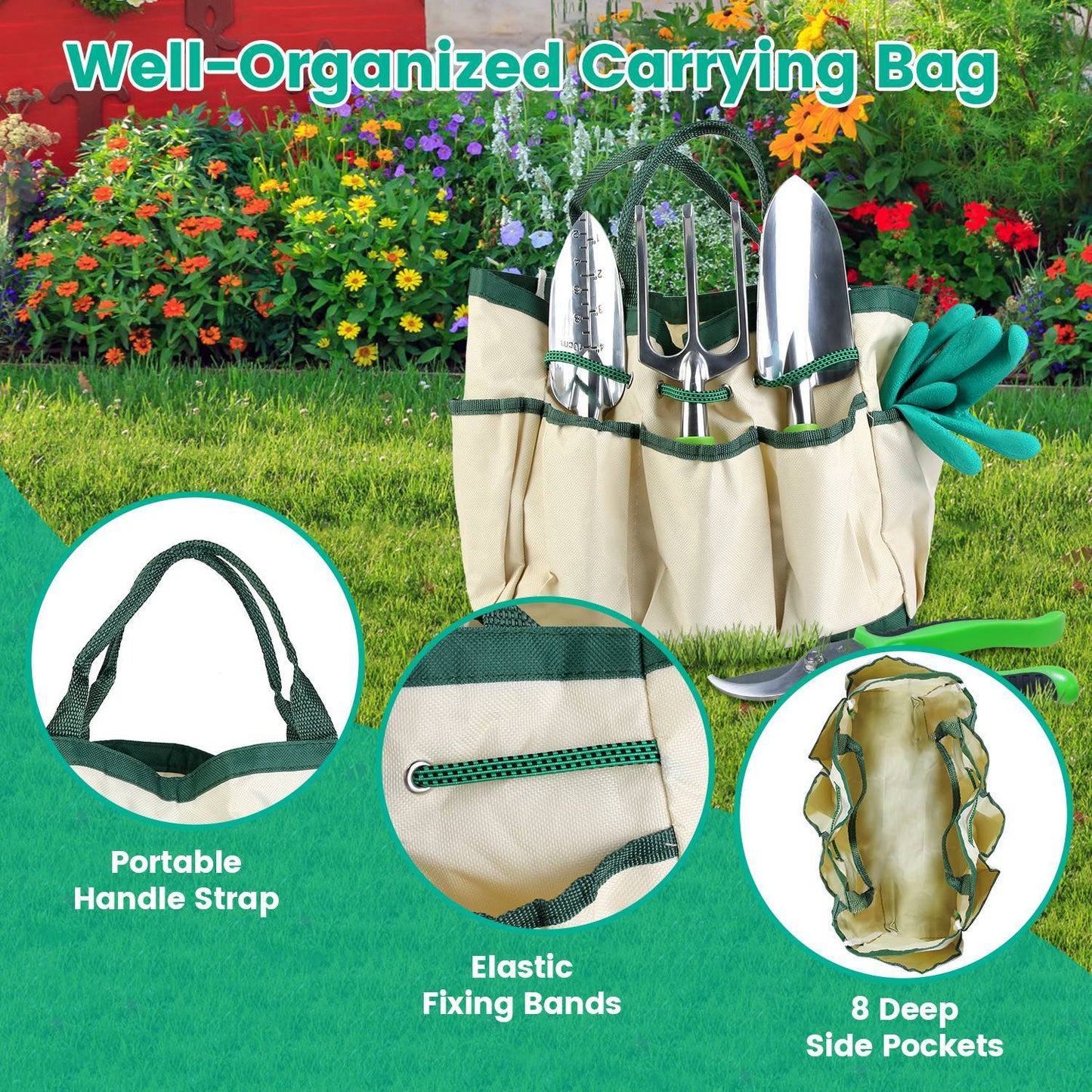13Pcs Garden Tool Set Aluminum Alloy Gardening Hand Tools Starter Kit With Garden Bag Heavy Duty Inkedjoy