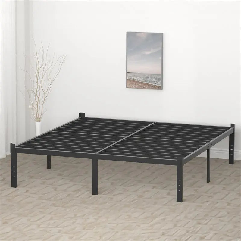 Classic Iron Bed Frame Mattress Under Bed Storage No Box Spring Needed Queen-Black My Store