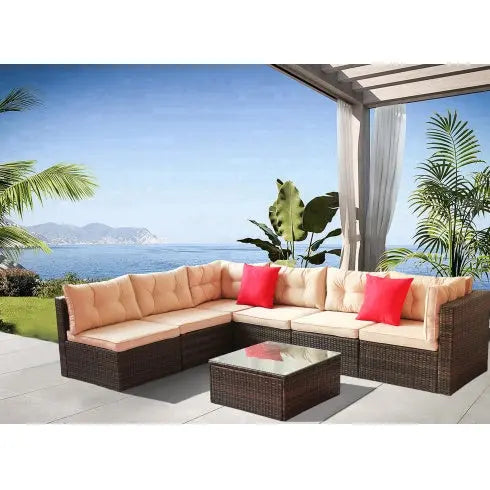 Patio Furniture Set PE Rattan Sectional Garden Furniture Corner Sofa Set My Store