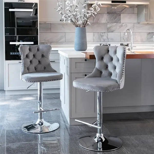 Rotating Velvet Bar Stool Gray 2-piece Set My Store