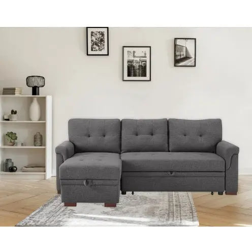 Dark Gray Linen Reversible Sleeper Sectional Sofa With Storage Chaise My Store