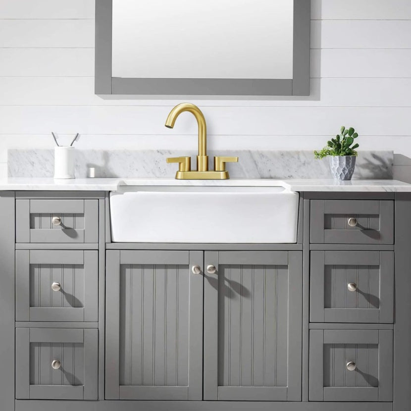 Brushed Gold Bathroom Faucet 4 Inch 2 Handle, Swivel Spout With Brass Drain My Store