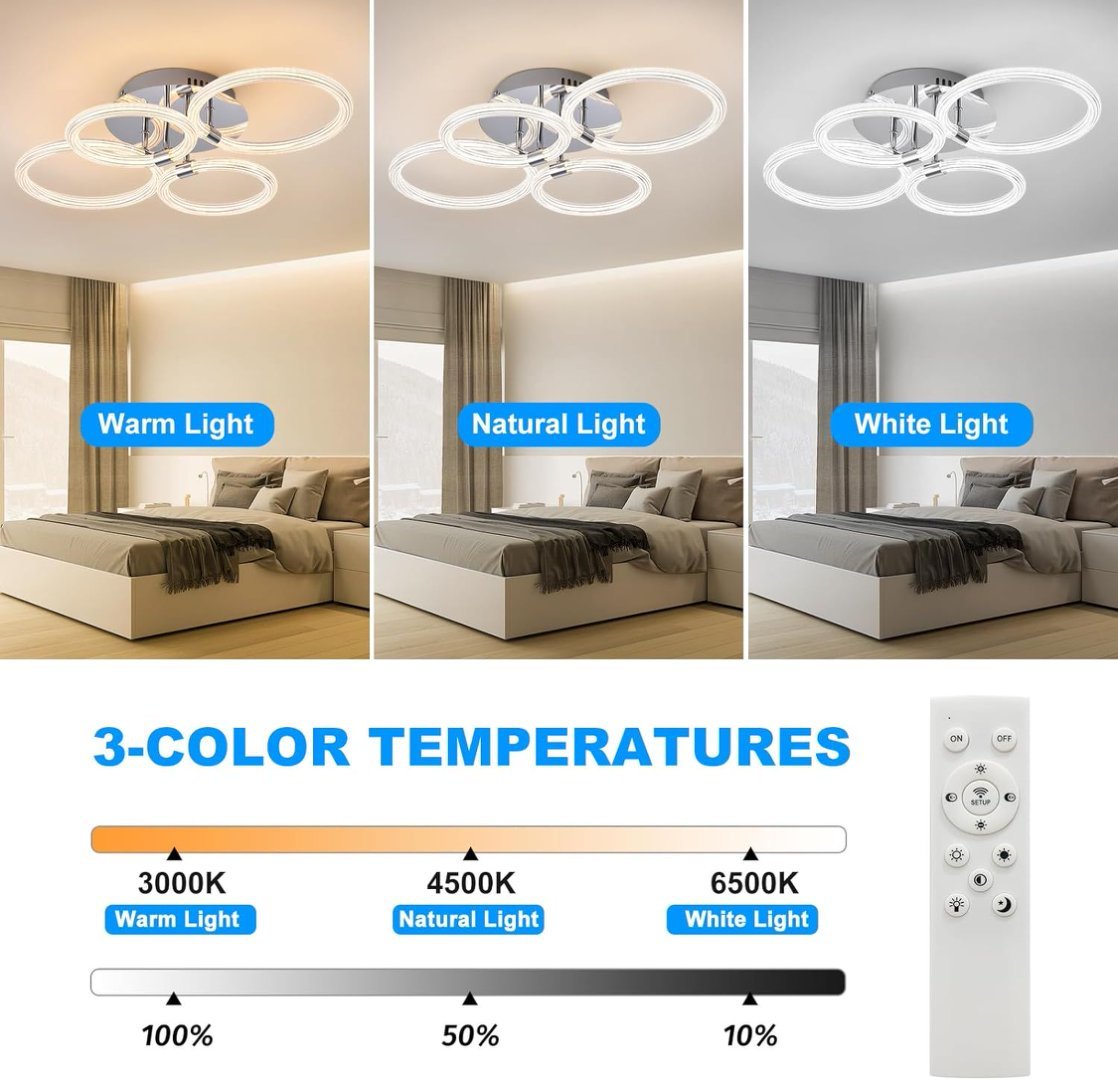 Modern LED Ceiling Light, Flush Mount Ceiling Light With Dimmable Remote Control, 6Rings Acrylic My Store