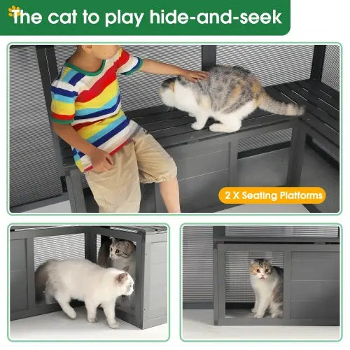 Luxury Cat Cage Outdoor Wooden Cat Fence Patio Large Cat Running House My Store