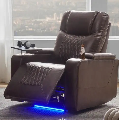 Power Motion Recliner With USB Charging Port And Hidden Arm Storage 2 Convenient Cup Holders Design And 360 Swivel Tray Table,Brown My Store